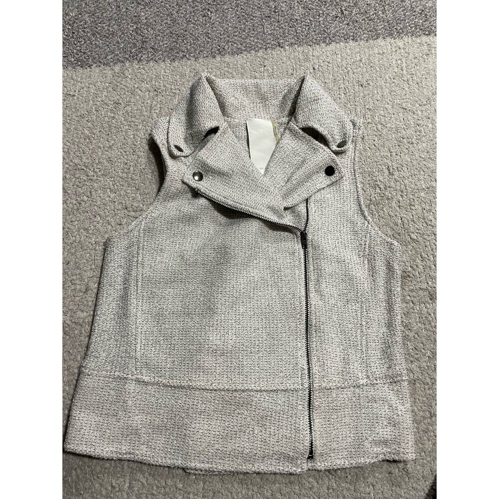 Heather Petite Moto Style Vest Womens P (XS) Zip Up USA Made Gray Textured Knit